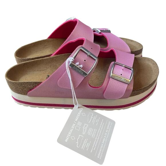 Birkenstock Papillio‎ Arizona Icy Metallic Fushia Tulip Sandals Size 5N NEW - Picture 1 of 10